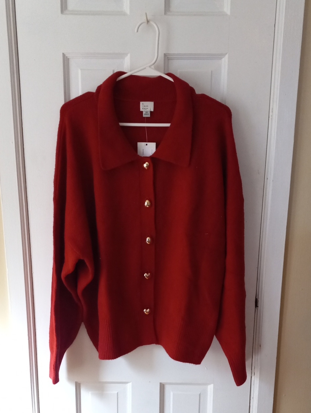 a new day Red Button-Front Collared Cardigan with Gold Buttons